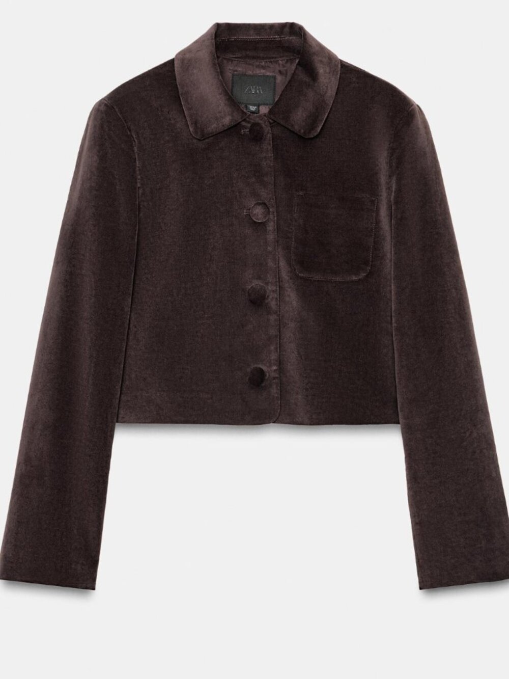 Zara Velvet Cropped Blazer - Brown